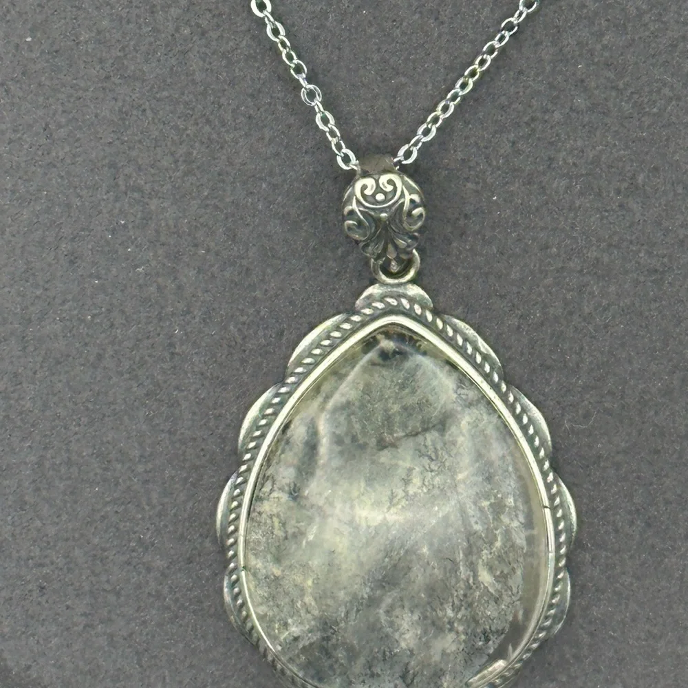 Dendritic Agate Teardrop Pendant in Silver 925 Setting on Silver 925 Chain - Picture 6 of 16